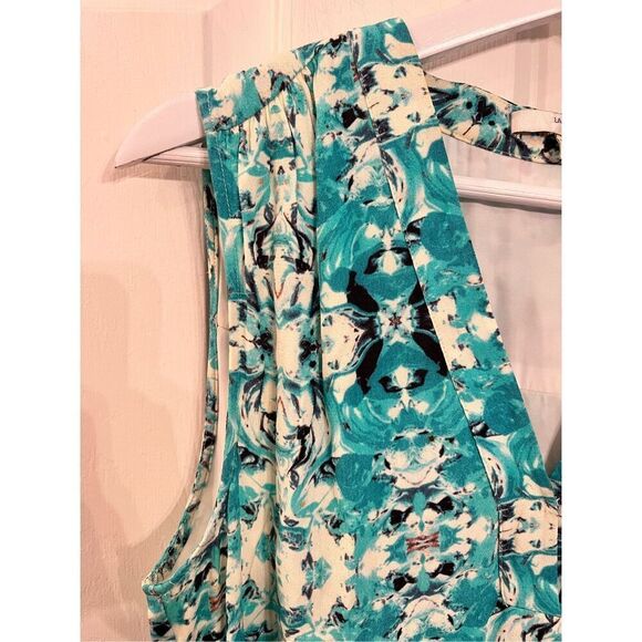 Lavender Brown Aqua Blue Swirl Print Sleeveless Dress sz M EUC - Picture 3 of 7